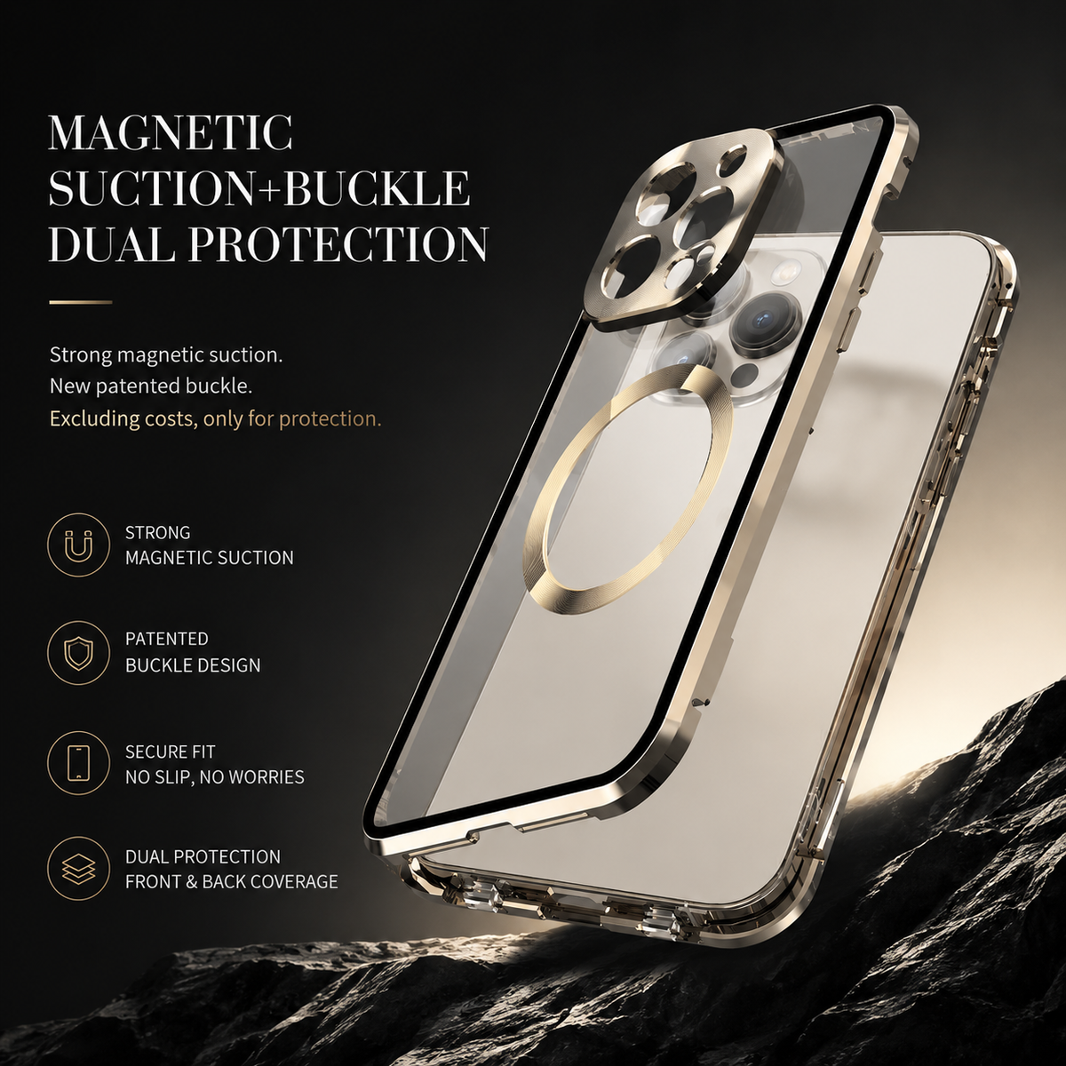 Premium iPhone Case MagSafe Compatible Tempered Glass Metal Frame Shockproof Full Body Protective Cover Camera Lens Protection Slim Sealed Design