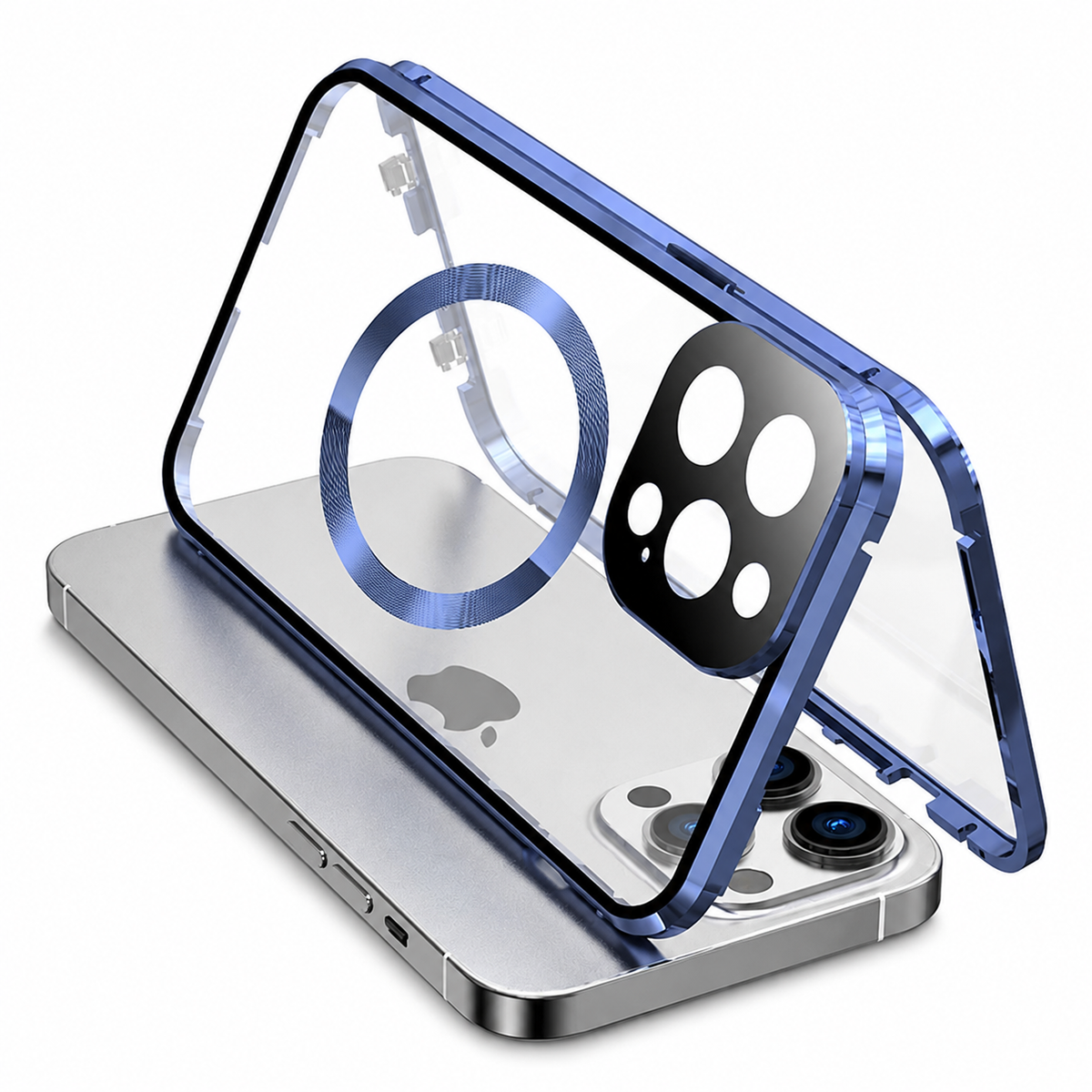 Premium iPhone Case MagSafe Compatible Tempered Glass Metal Frame Shockproof Full Body Protective Cover Camera Lens Protection Slim Sealed Design