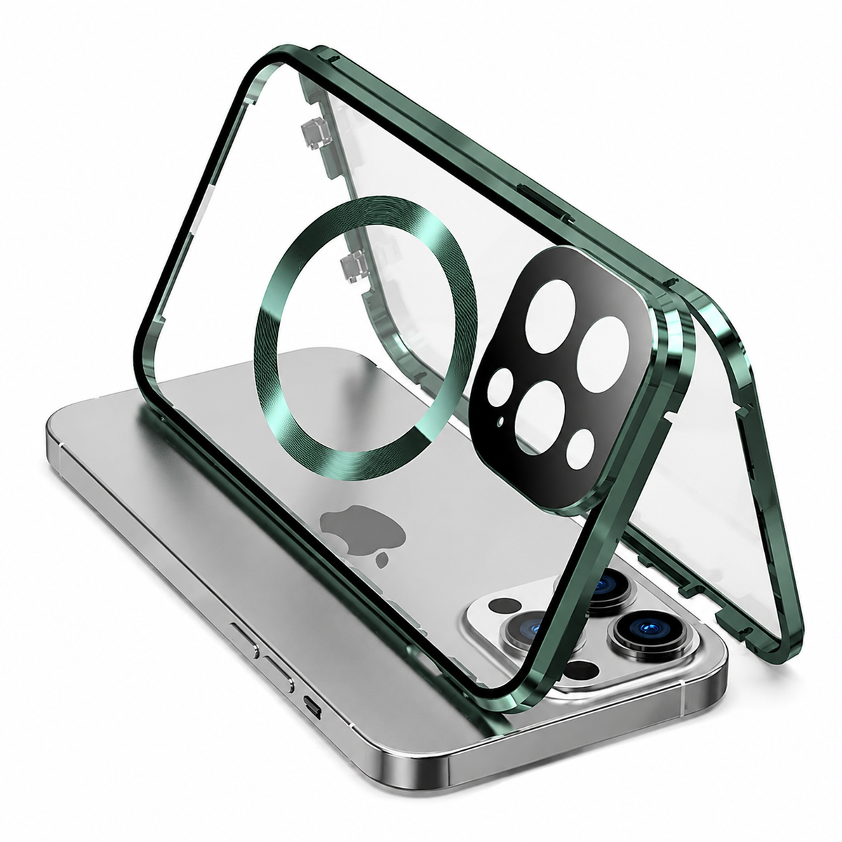 Premium iPhone Case MagSafe Compatible Tempered Glass Metal Frame Shockproof Full Body Protective Cover Camera Lens Protection Slim Sealed Design
