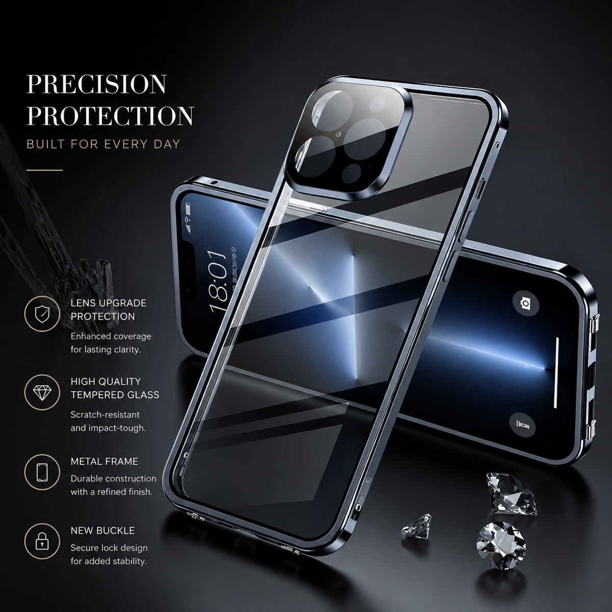 Premium iPhone Case MagSafe Compatible Tempered Glass Metal Frame Shockproof Full Body Protective Cover Camera Lens Protection Slim Sealed Design