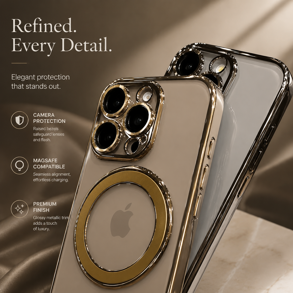 Premium iPhone Case MagSafe Compatible Transparent Acrylic Magnetic Stand Shockproof Anti Fingerprint Anti Scratch Clear Plated Frame Wireless Charging Cover