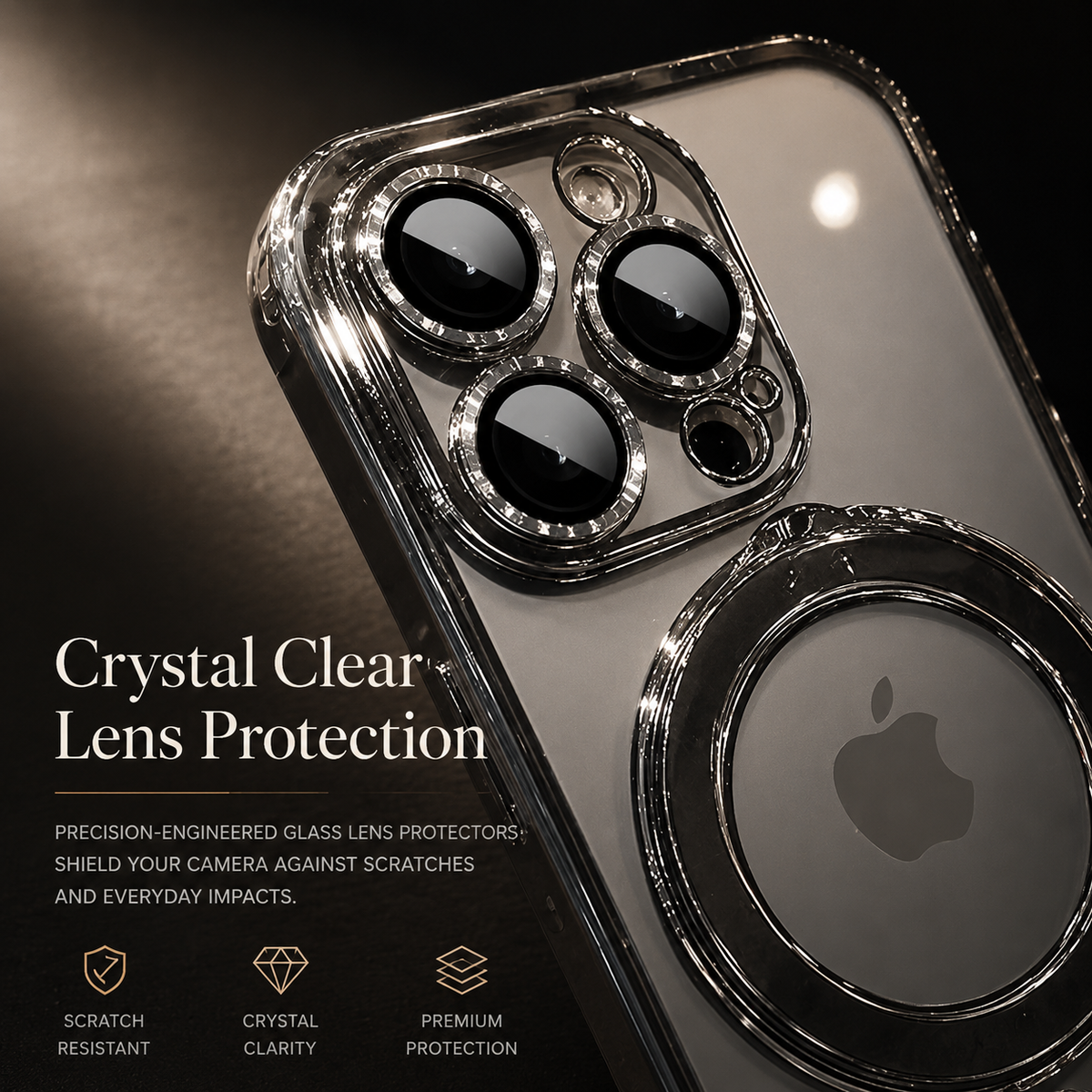 Premium iPhone Case MagSafe Compatible Transparent Acrylic Magnetic Stand Shockproof Anti Fingerprint Anti Scratch Clear Plated Frame Wireless Charging Cover