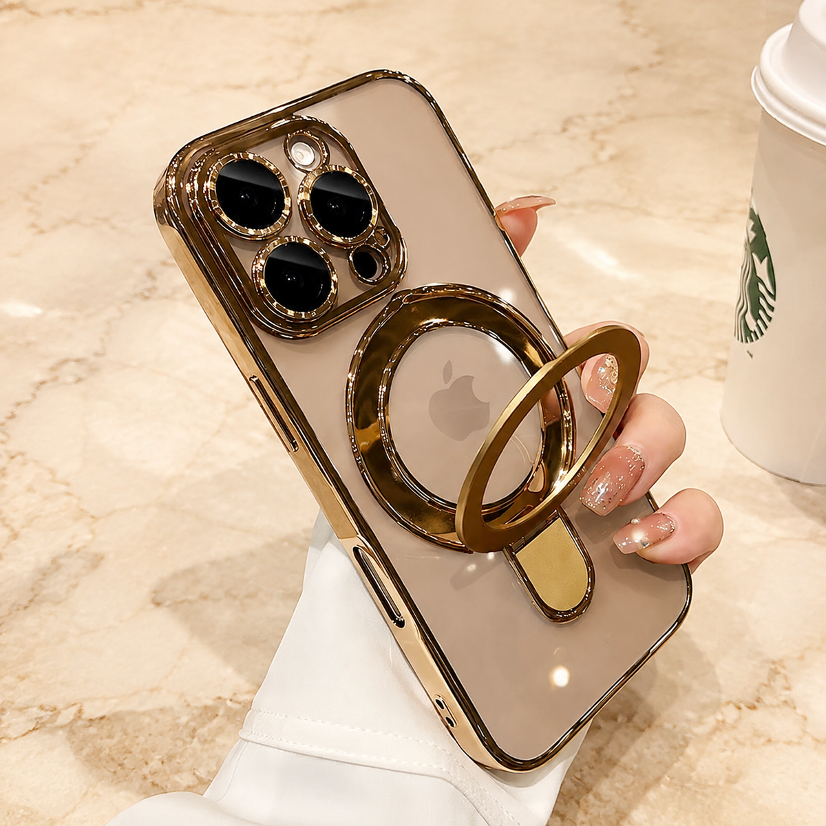 Premium iPhone Case MagSafe Compatible Transparent Acrylic Magnetic Stand Shockproof Anti Fingerprint Anti Scratch Clear Plated Frame Wireless Charging Cover