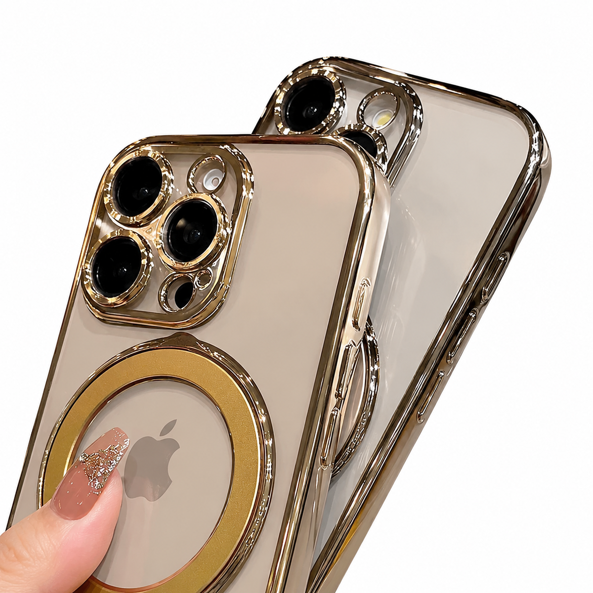 Premium iPhone Case MagSafe Compatible Transparent Acrylic Magnetic Stand Shockproof Anti Fingerprint Anti Scratch Clear Plated Frame Wireless Charging Cover
