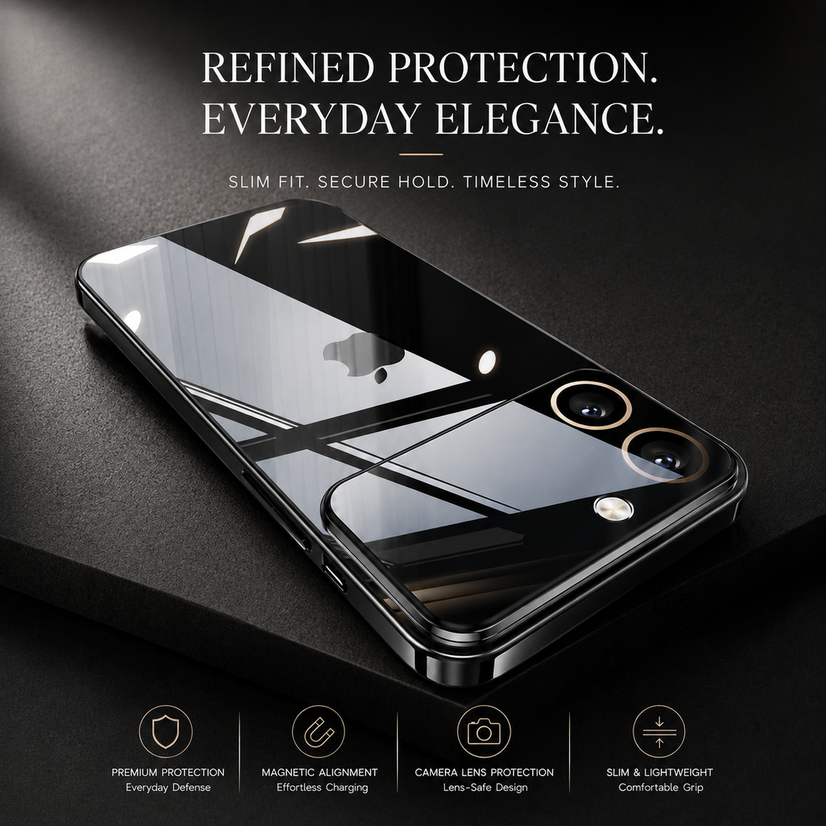 Premium iPhone Case MagSafe Compatible Transparent Hard PC Back Shockproof Camera Lens Protection Ultra Thin Clear Anti Fingerprint Slim Full Coverage