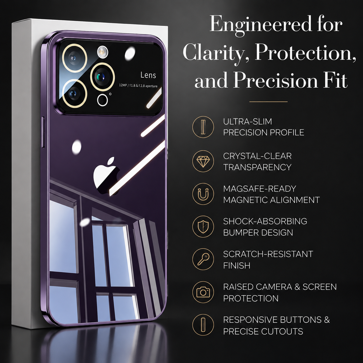 Premium iPhone Case MagSafe Compatible Transparent Shockproof Hard PC Back Silicone Bumper Camera Lens Protection Ultra Thin Anti Fingerprint Slim Fit