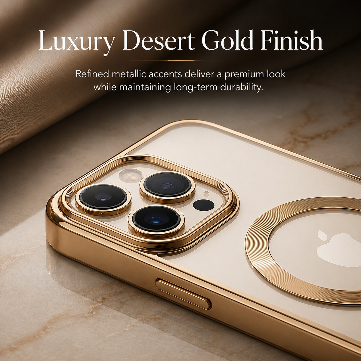 Premium iPhone Case MagSafe Compatible Transparent TPU Shockproof Protective Cover Camera Lens Guard Anti Scratch Desert Gold Slim Lightweight Design