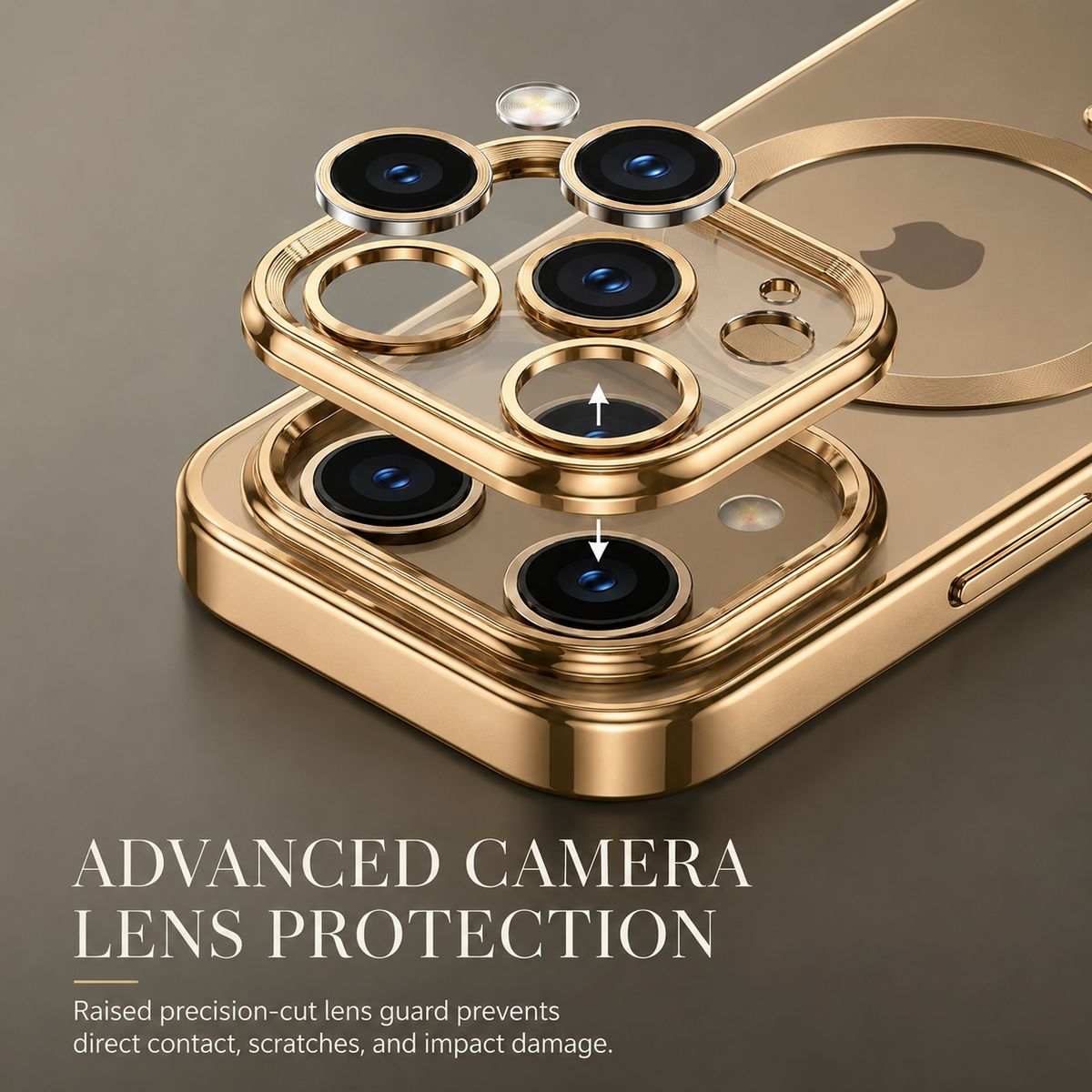 Premium iPhone Case MagSafe Compatible Transparent TPU Shockproof Protective Cover Camera Lens Guard Anti Scratch Desert Gold Slim Lightweight Design