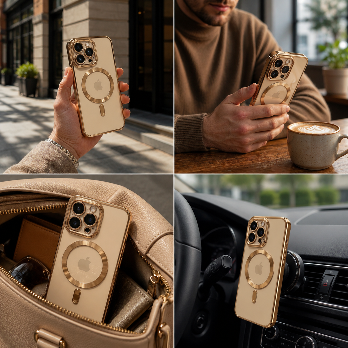 Premium iPhone Case MagSafe Compatible Transparent TPU Shockproof Protective Cover Camera Lens Guard Anti Scratch Desert Gold Slim Lightweight Design