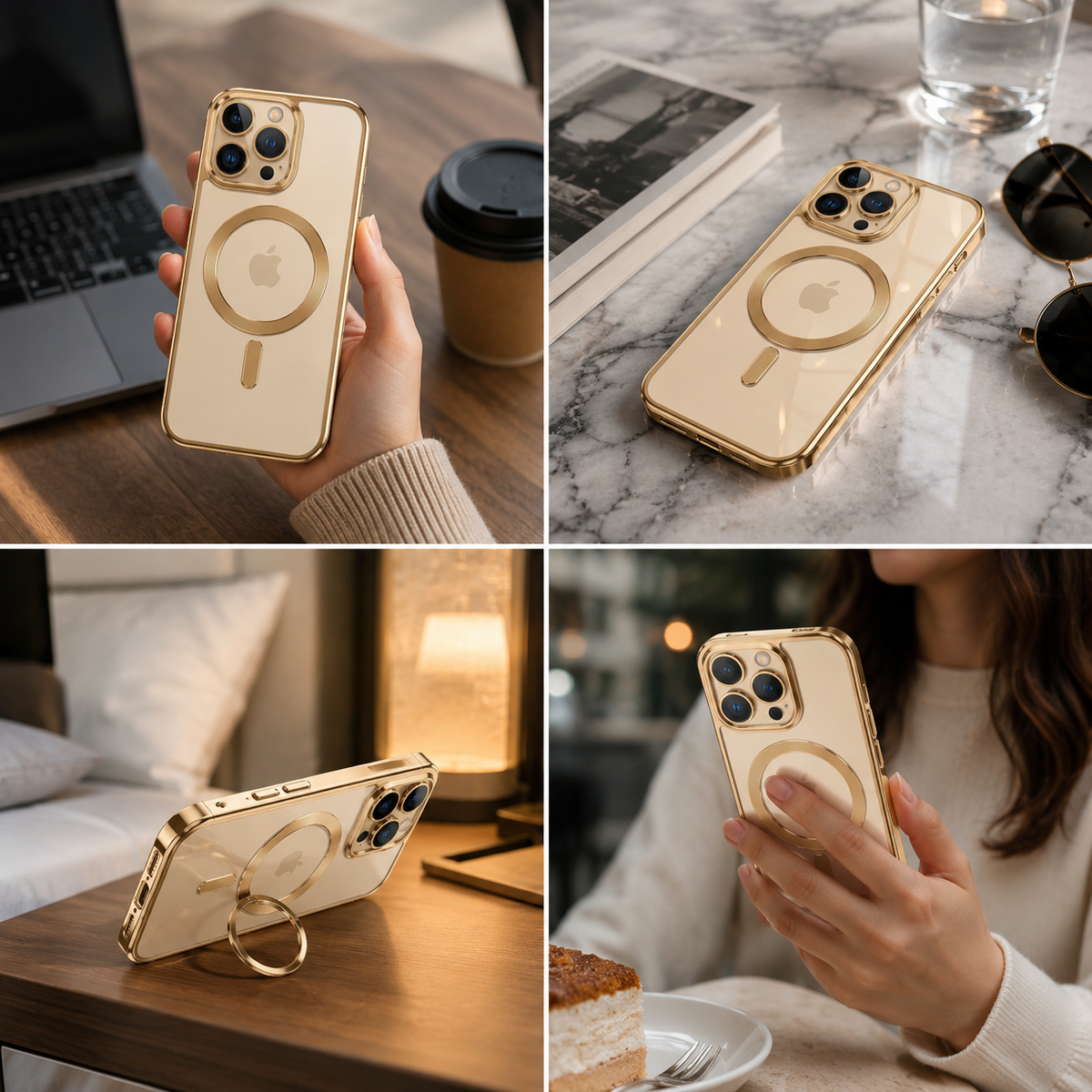 Premium iPhone Case MagSafe Compatible Transparent TPU Shockproof Protective Cover Camera Lens Guard Anti Scratch Desert Gold Slim Lightweight Design