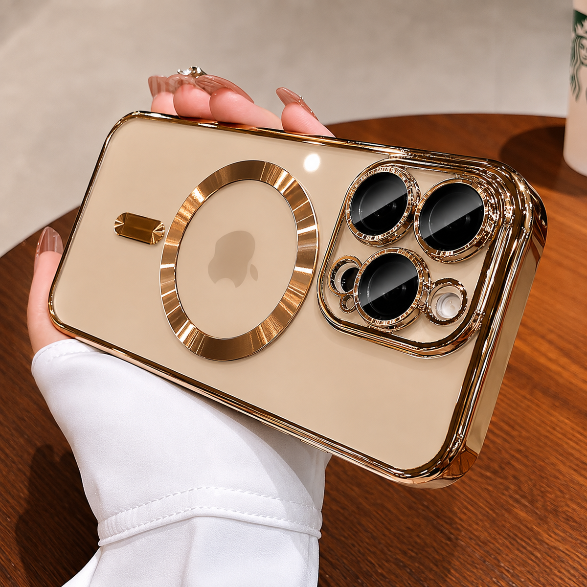 Premium iPhone Case MagSafe Compatible Transparent TPU Shockproof Protective Cover Camera Lens Guard Anti Scratch Desert Gold Slim Lightweight Design