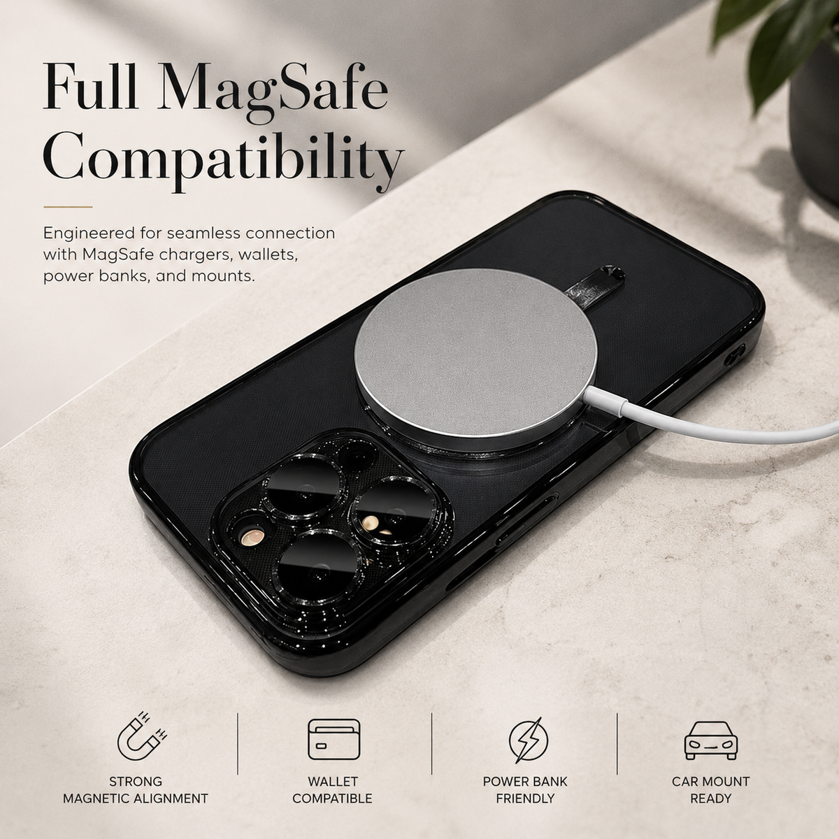 Premium iPhone Case MagSafe Compatible Transparent TPU Shockproof Protective Cover Camera Lens Guard Anti Scratch Desert Gold Slim Lightweight Design