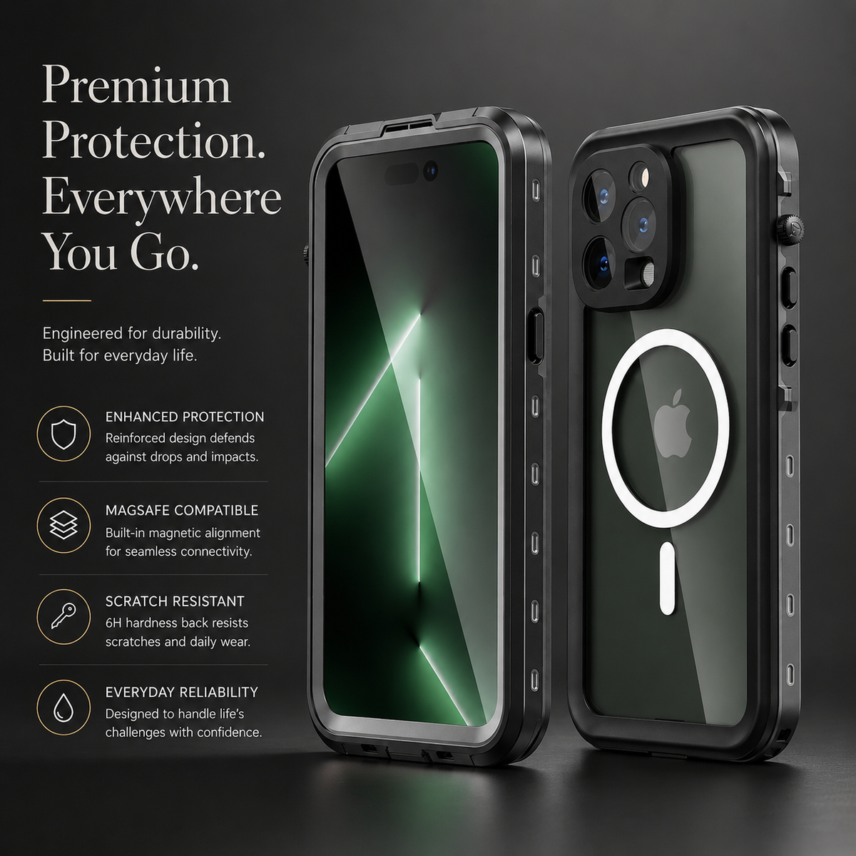 Premium iPhone Case MagSafe Compatible Waterproof IP68 Protective Cover Full Body Shockproof Sealed Transparent Design Camera Screen Protection