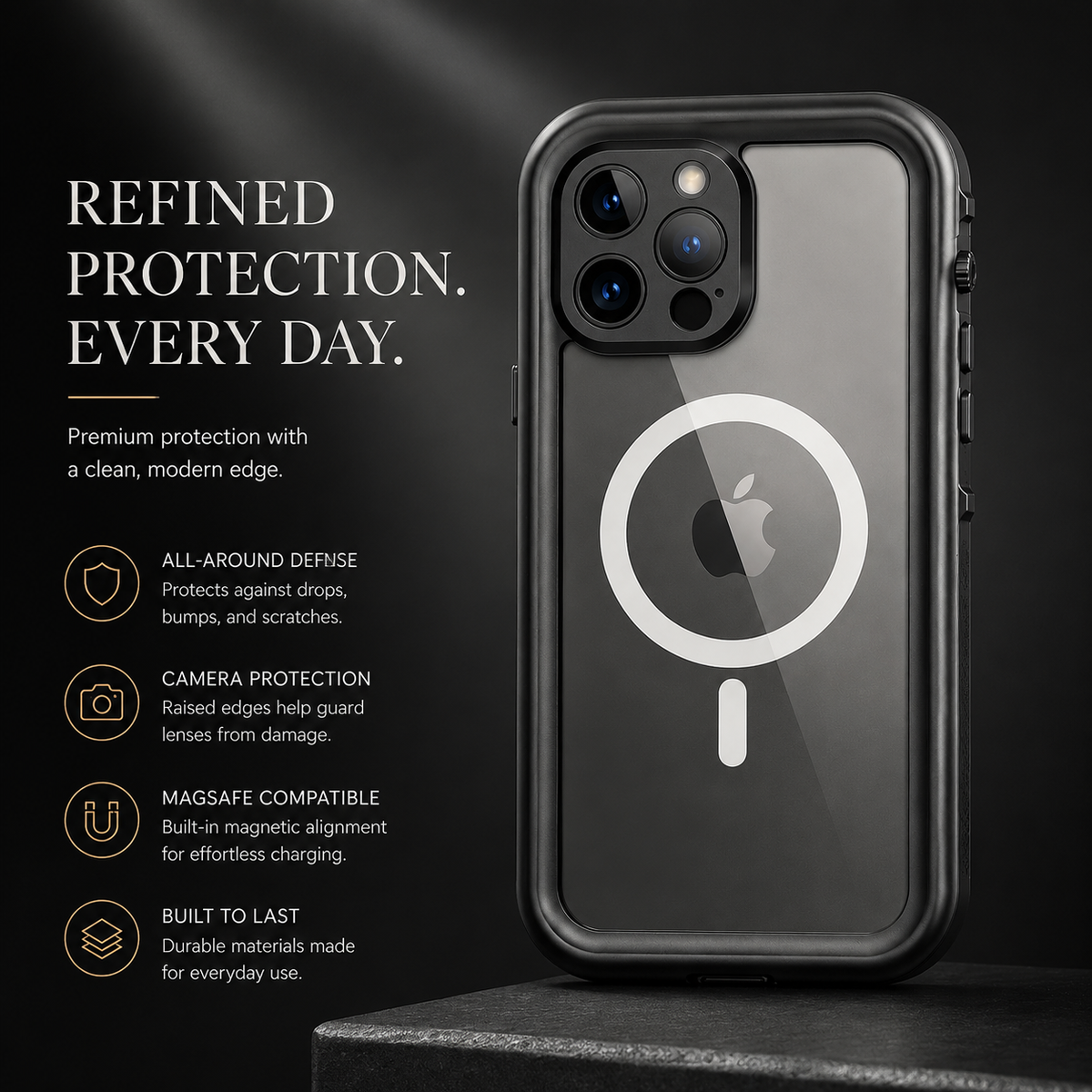 Premium iPhone Case MagSafe Compatible Waterproof IP68 Protective Cover Full Body Shockproof Sealed Transparent Design Camera Screen Protection