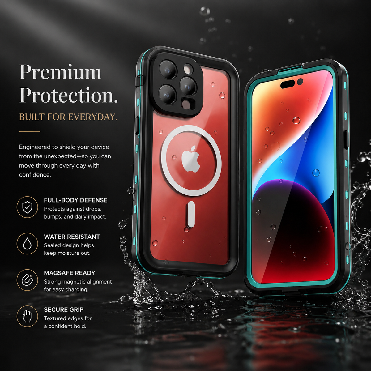 Premium iPhone Case MagSafe Compatible Waterproof IP68 Protective Cover Full Body Shockproof Sealed Transparent Design Camera Screen Protection
