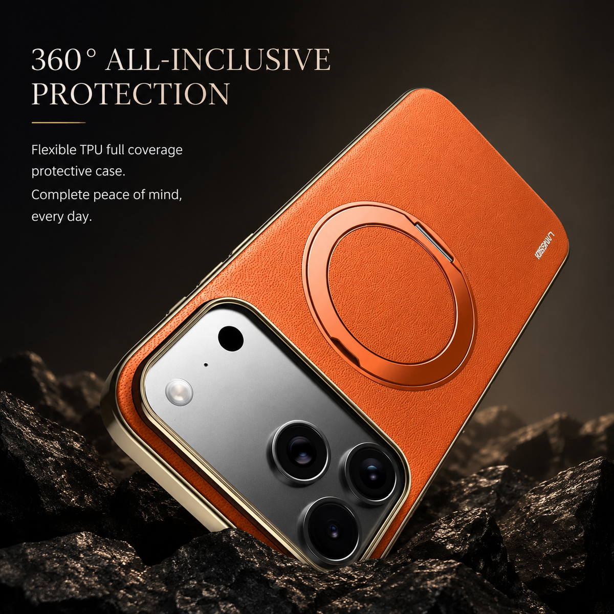Premium iPhone Case MagSafe Cowhide Leather Magnetic Ring Holder Shockproof PC TPU Camera Lens Protection Anti Scratch Slim Full Coverage