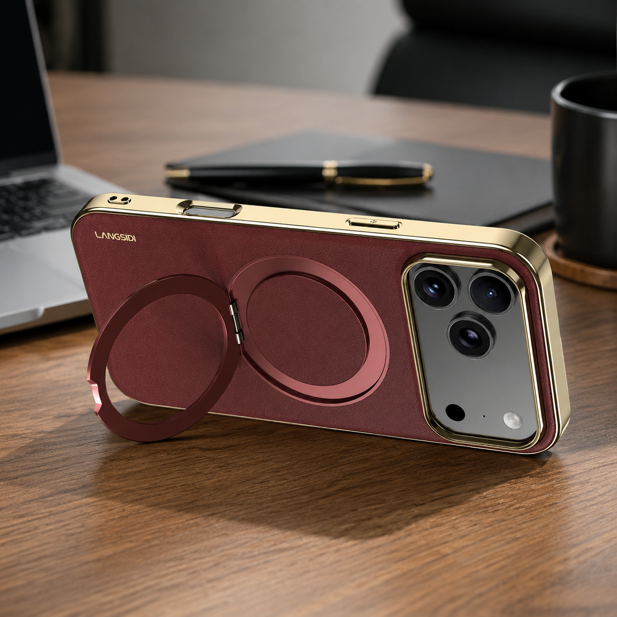 Premium iPhone Case MagSafe Cowhide Leather Magnetic Ring Holder Shockproof PC TPU Camera Lens Protection Anti Scratch Slim Full Coverage