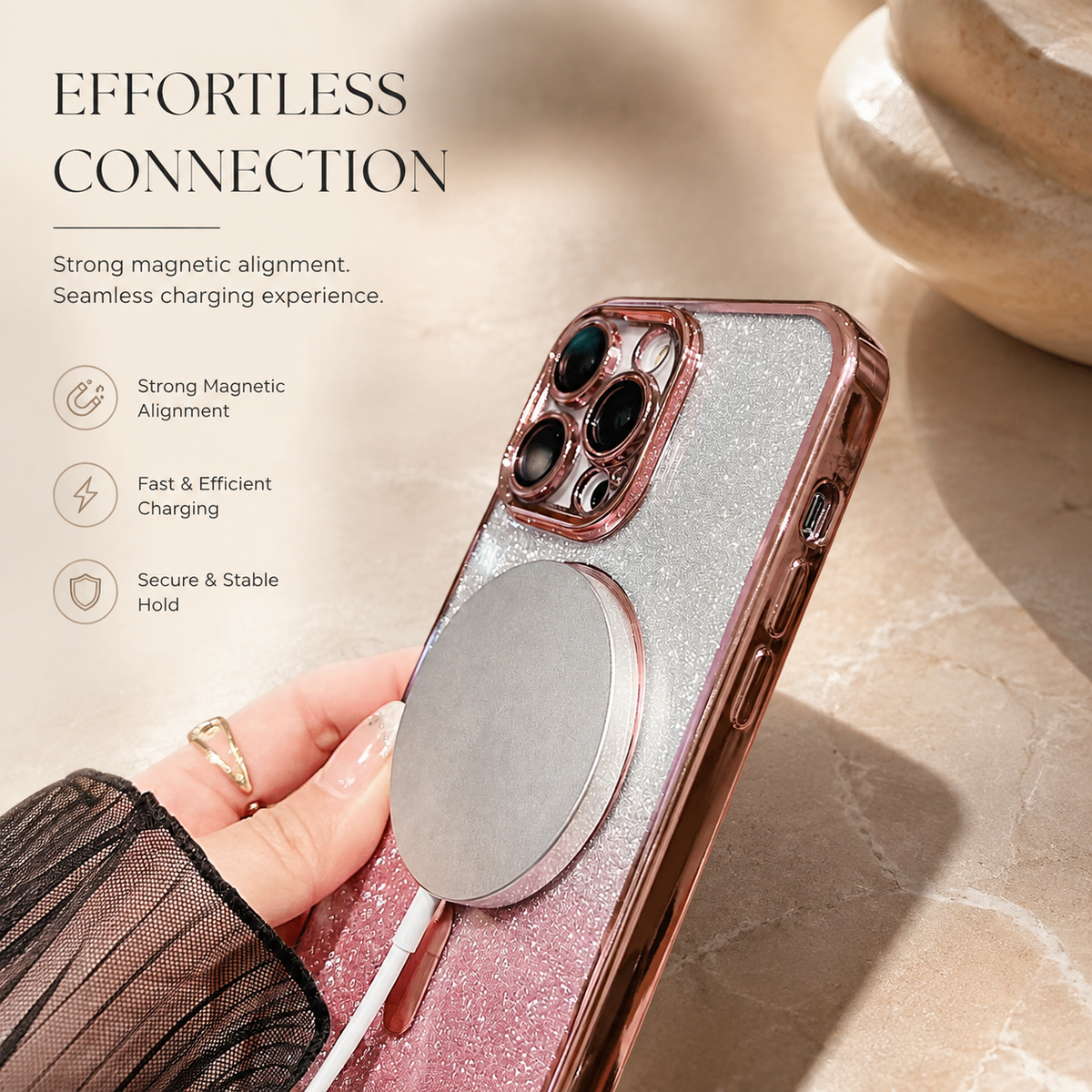 Premium iPhone Case MagSafe Crossbody Lanyard Gradient Glitter Magnetic TPU Camera Lens Protection Shockproof Anti Scratch Slim Protective Cover Daily