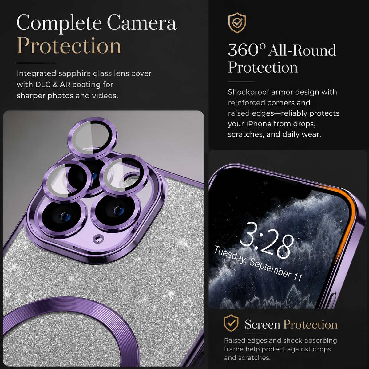 Premium iPhone Case MagSafe Crossbody Lanyard Gradient Glitter Magnetic TPU Camera Lens Protection Shockproof Anti Scratch Slim Protective Cover Daily