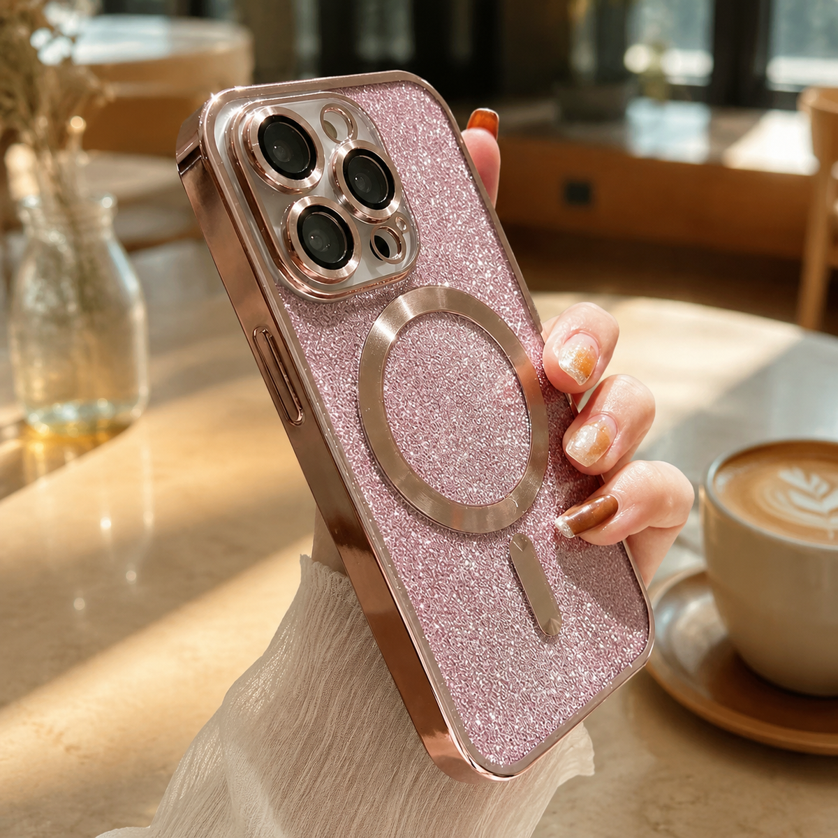 Premium iPhone Case MagSafe Crossbody Lanyard Gradient Glitter Magnetic TPU Camera Lens Protection Shockproof Anti Scratch Slim Protective Cover Daily