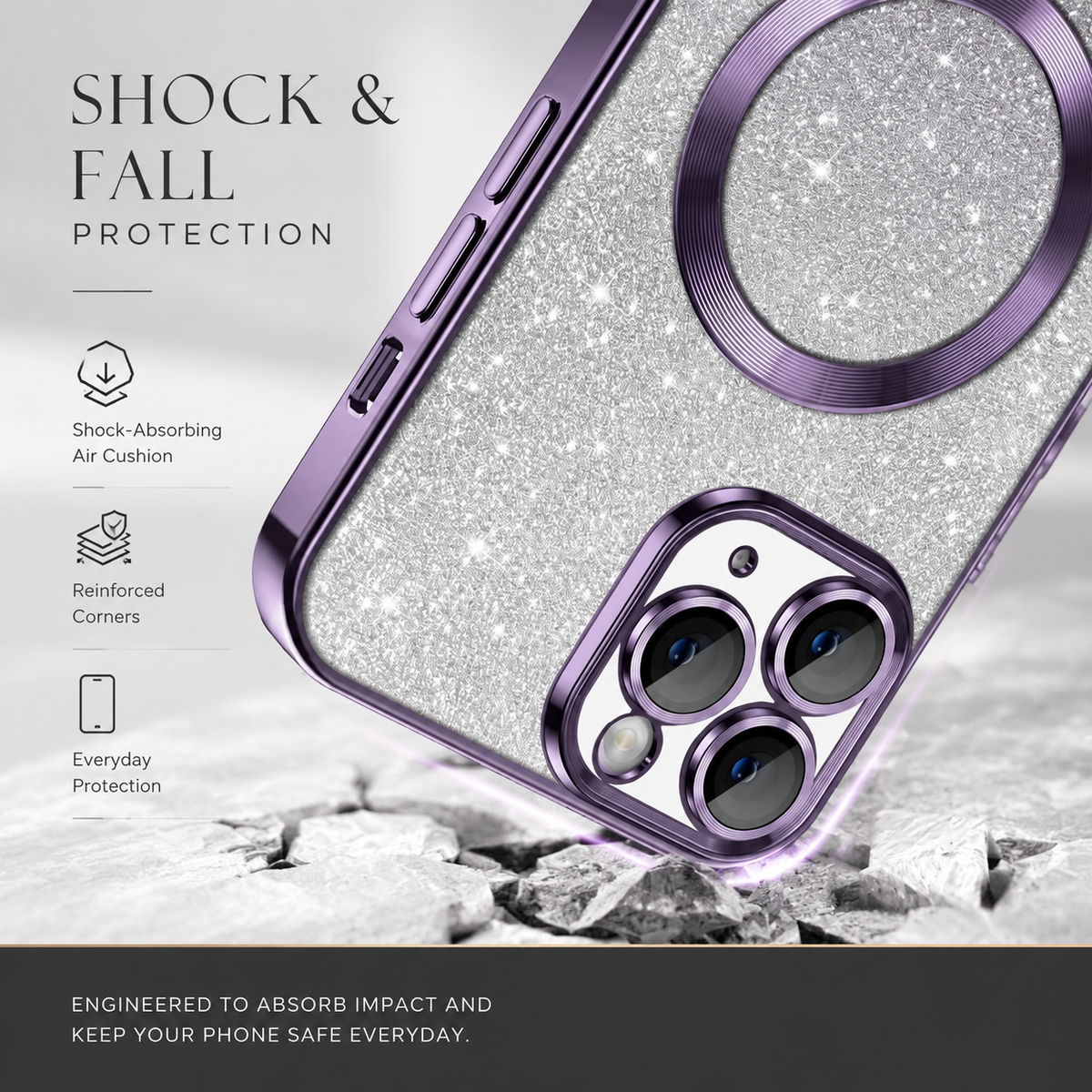 Premium iPhone Case MagSafe Crossbody Lanyard Gradient Glitter Magnetic TPU Camera Lens Protection Shockproof Anti Scratch Slim Protective Cover Daily