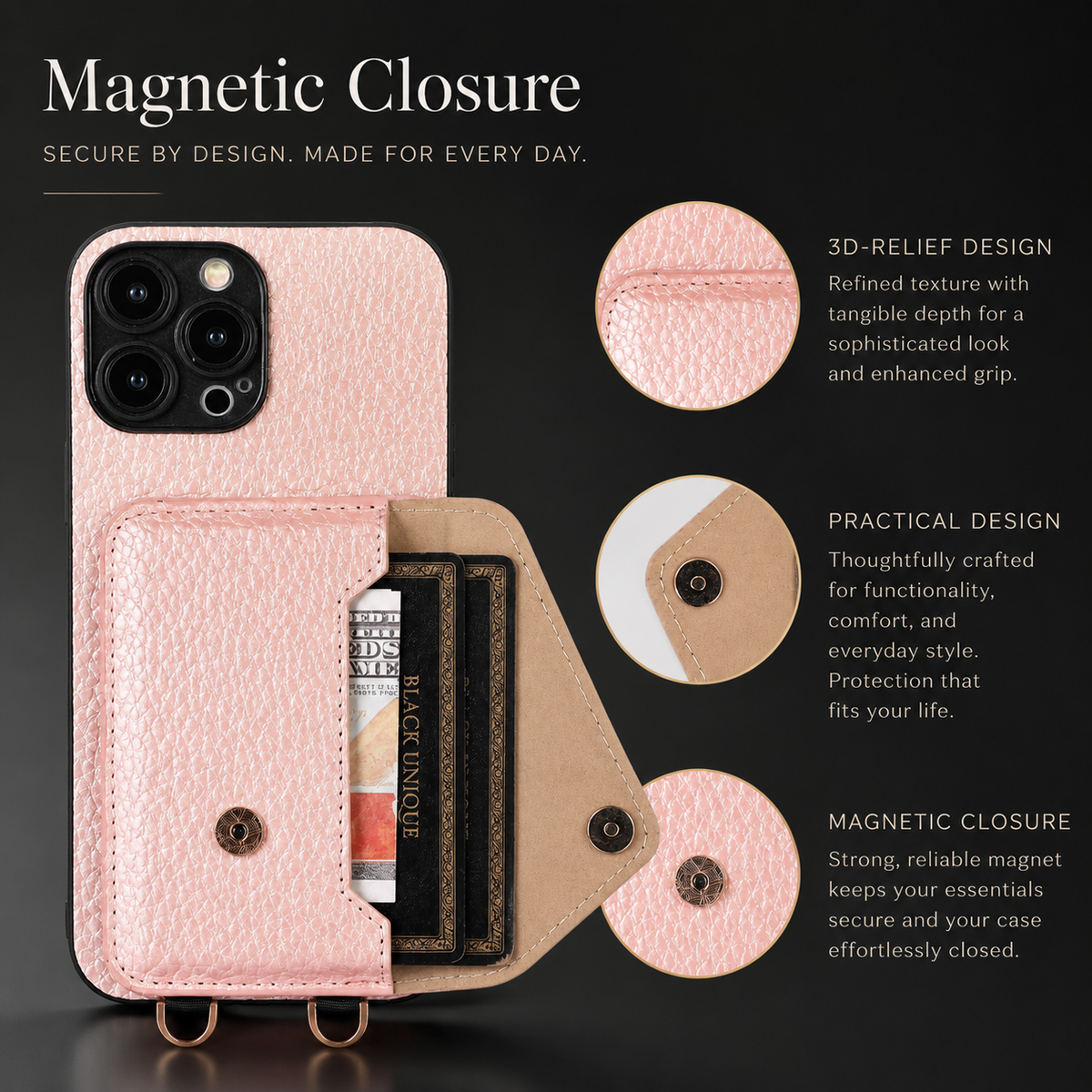 Premium iPhone Case MagSafe Crossbody Leather Wallet Card Holder Strap Shockproof Camera Protection Slim Magnetic Protective Cover Full Design Everyday