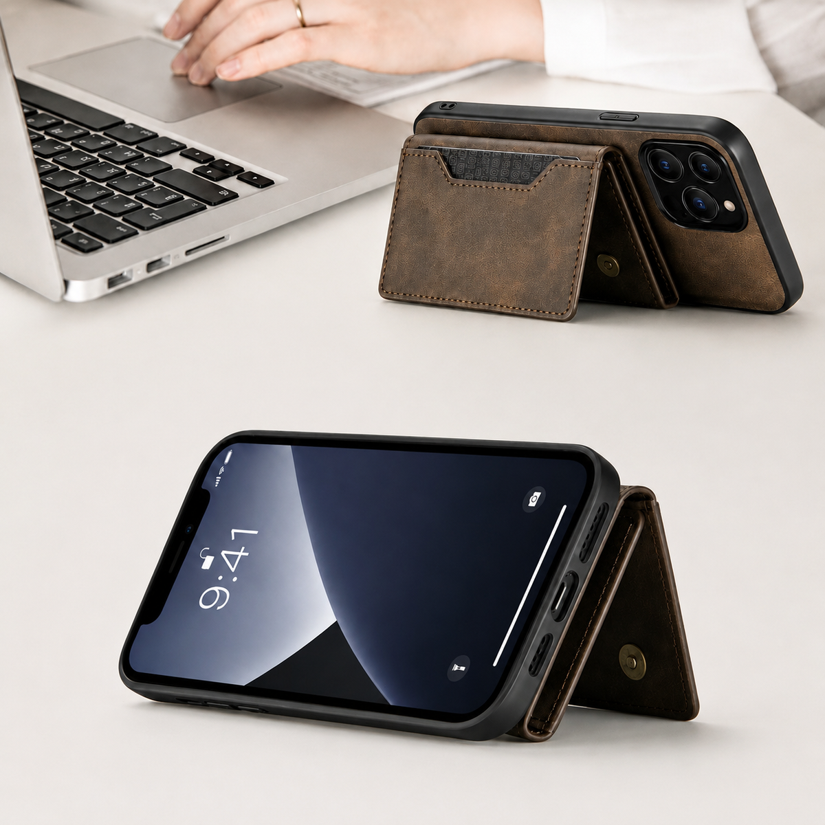 Premium iPhone Case MagSafe Detachable Leather Wallet Flip Cover Card Holder Shockproof Protective Cover Stand Full Coverage Slim Magnetic Case Design