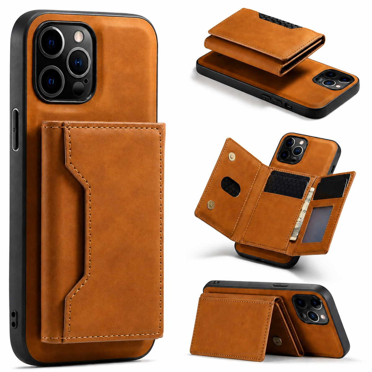 Premium iPhone Case MagSafe Detachable Leather Wallet Flip Cover Card Holder Shockproof Protective Cover Stand Full Coverage Slim Magnetic Case Design