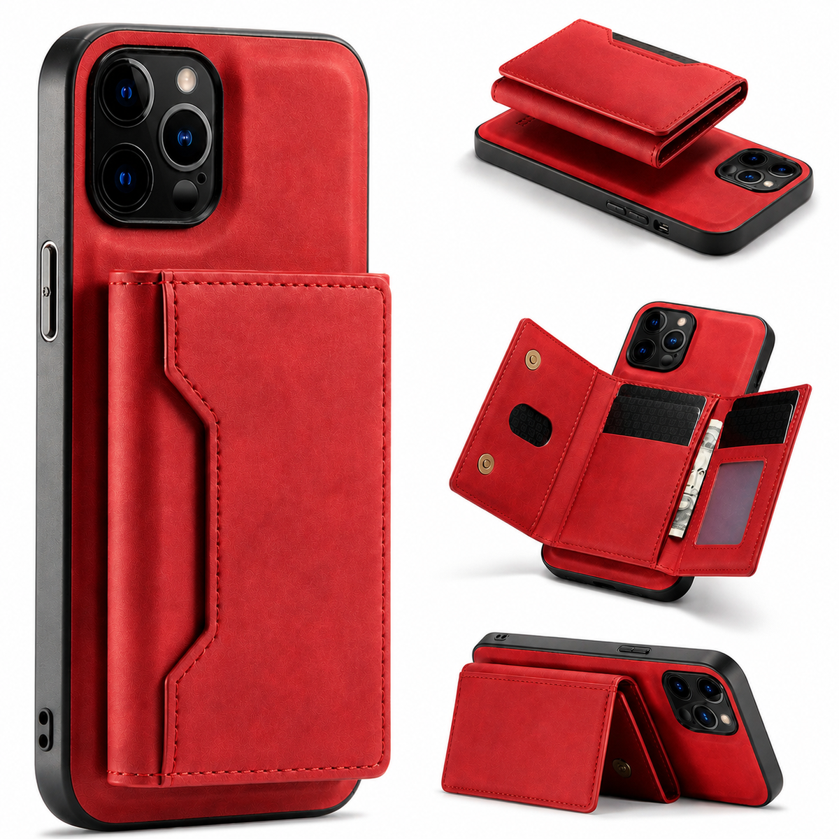 Premium iPhone Case MagSafe Detachable Leather Wallet Flip Cover Card Holder Shockproof Protective Cover Stand Full Coverage Slim Magnetic Case Design