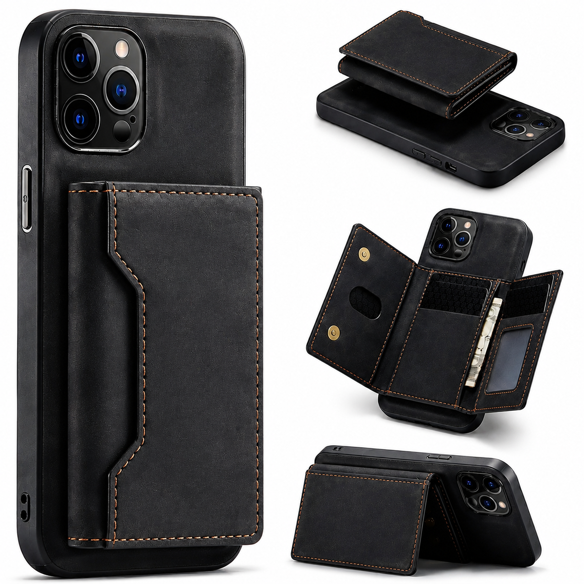 Premium iPhone Case MagSafe Detachable Leather Wallet Flip Cover Card Holder Shockproof Protective Cover Stand Full Coverage Slim Magnetic Case Design