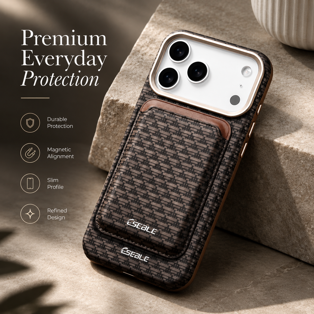 Premium iPhone Case MagSafe Detachable Magnetic Wallet Card Holder Woven PU Leather Protective Cover Vintage Slim Shockproof Non Slip Card Storage Case