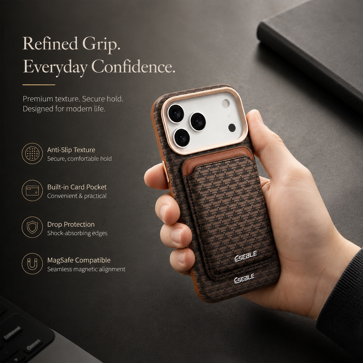 Premium iPhone Case MagSafe Detachable Magnetic Wallet Card Holder Woven PU Leather Protective Cover Vintage Slim Shockproof Non Slip Card Storage Case