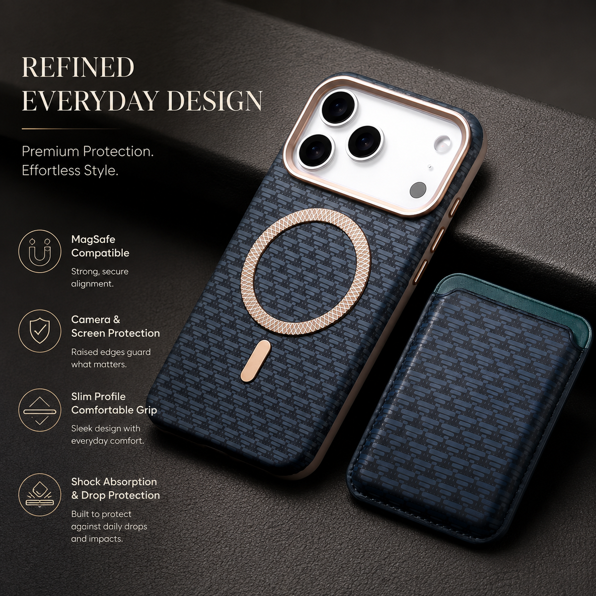 Premium iPhone Case MagSafe Detachable Magnetic Wallet Card Holder Woven PU Leather Protective Cover Vintage Slim Shockproof Non Slip Card Storage Case