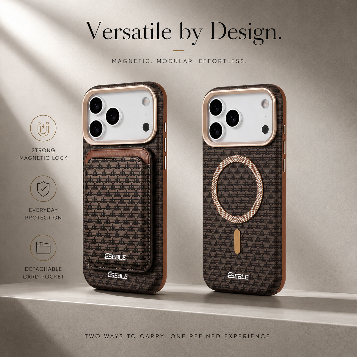 Premium iPhone Case MagSafe Detachable Magnetic Wallet Card Holder Woven PU Leather Protective Cover Vintage Slim Shockproof Non Slip Card Storage Case