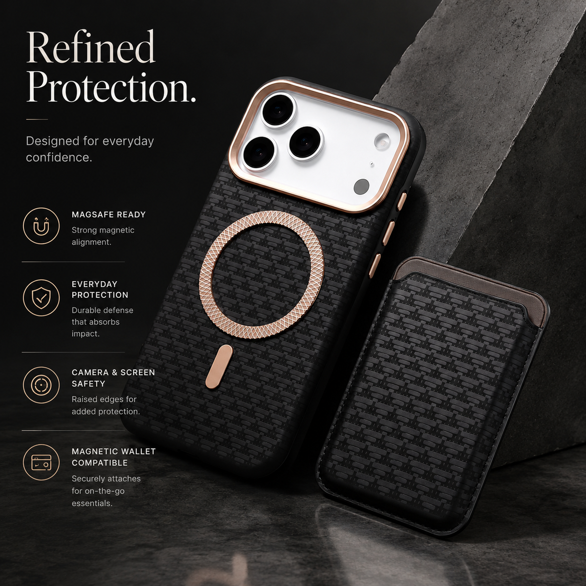 Premium iPhone Case MagSafe Detachable Magnetic Wallet Card Holder Woven PU Leather Protective Cover Vintage Slim Shockproof Non Slip Card Storage Case