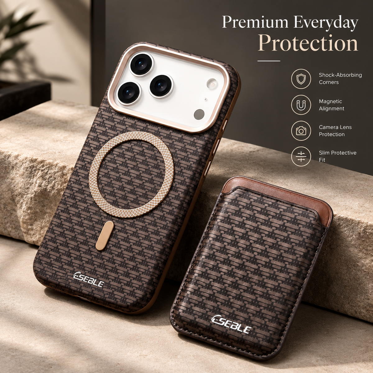 Premium iPhone Case MagSafe Detachable Magnetic Wallet Card Holder Woven PU Leather Protective Cover Vintage Slim Shockproof Non Slip Card Storage Case
