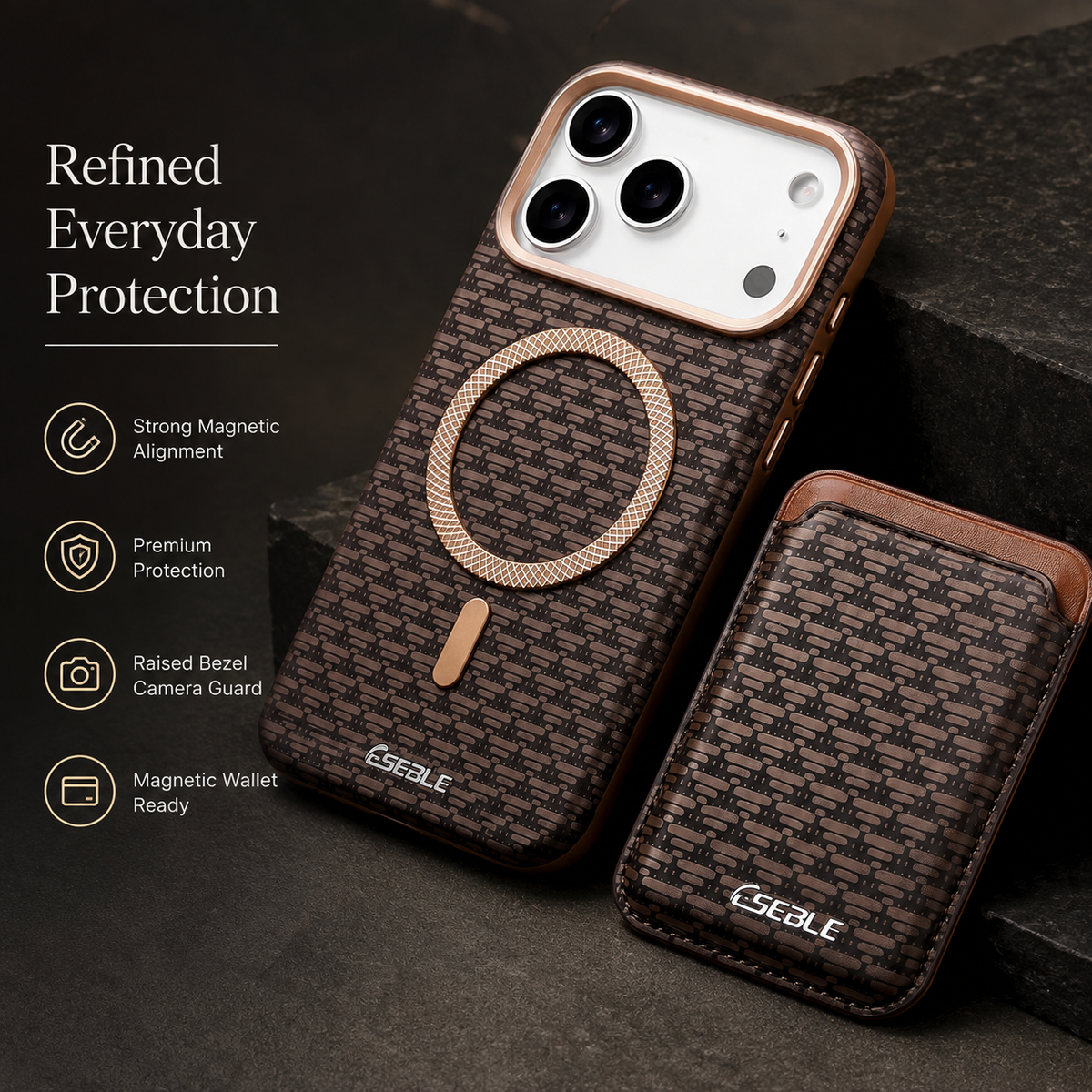 Premium iPhone Case MagSafe Detachable Magnetic Wallet Card Holder Woven PU Leather Protective Cover Vintage Slim Shockproof Non Slip Card Storage Case