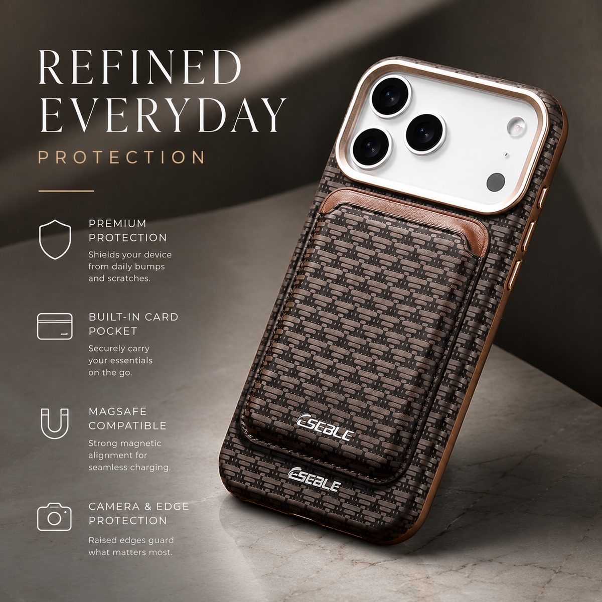 Premium iPhone Case MagSafe Detachable Magnetic Wallet Card Holder Woven PU Leather Protective Cover Vintage Slim Shockproof Non Slip Card Storage Case