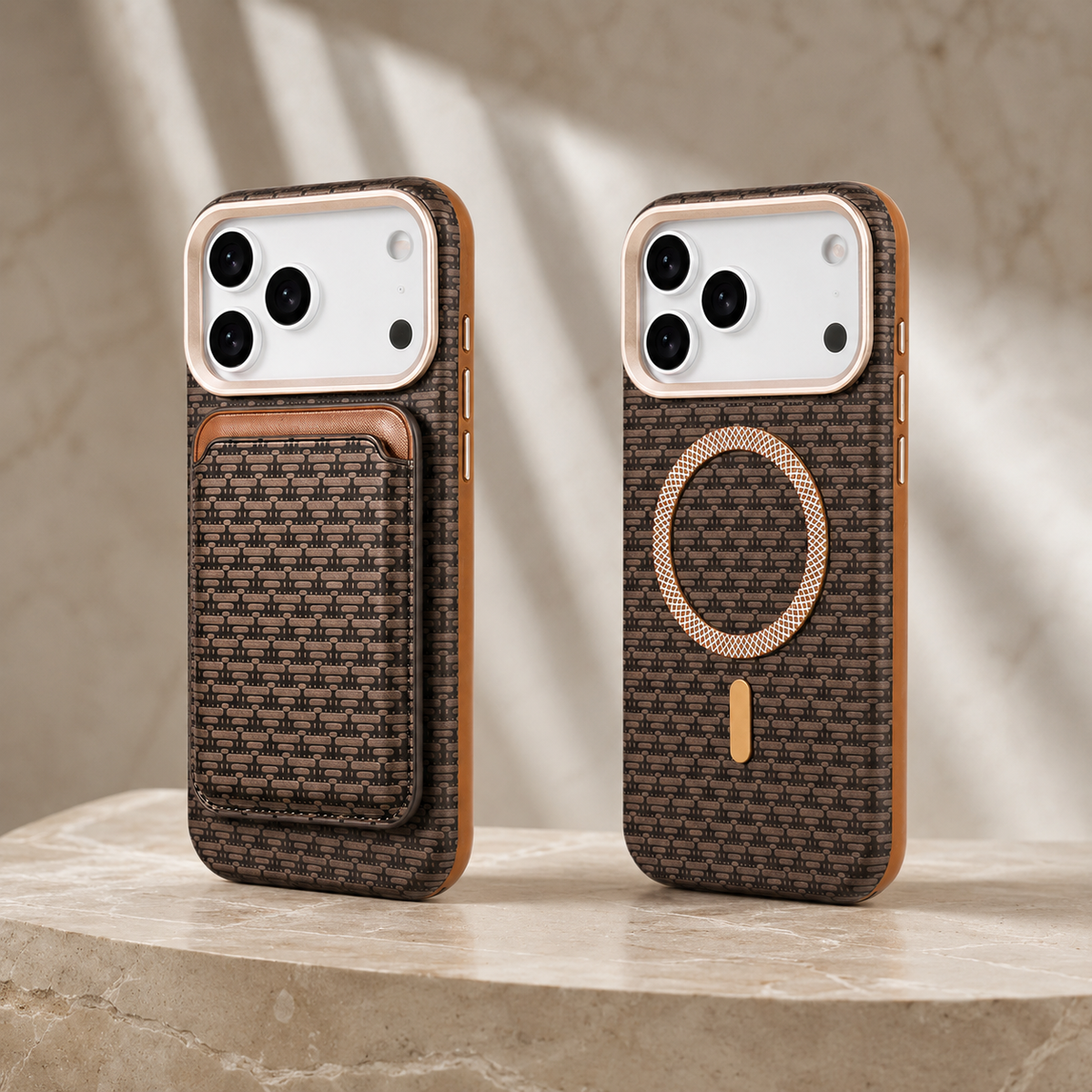 Premium iPhone Case MagSafe Detachable Magnetic Wallet Card Holder Woven PU Leather Protective Cover Vintage Slim Shockproof Non Slip Card Storage Case