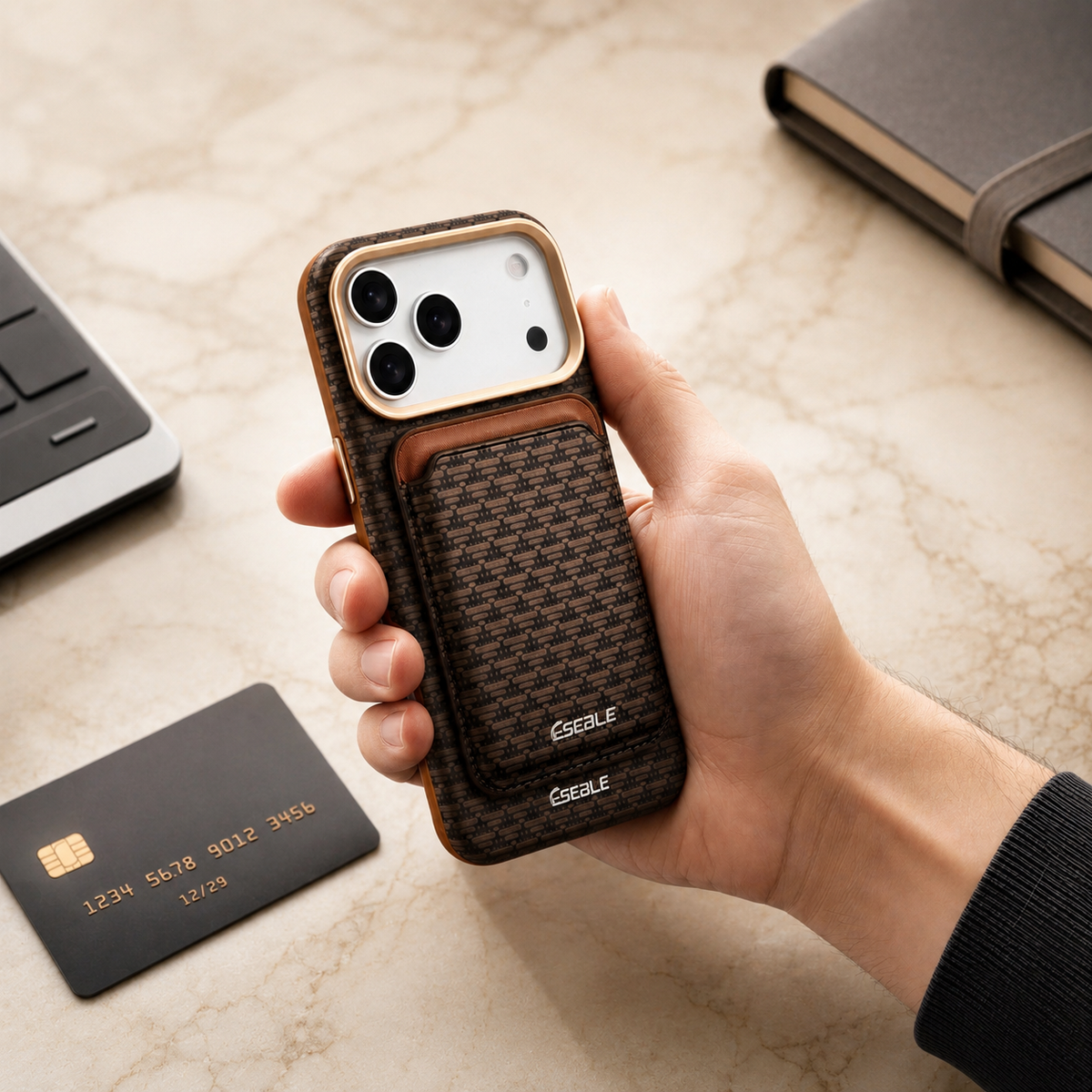 Premium iPhone Case MagSafe Detachable Magnetic Wallet Card Holder Woven PU Leather Protective Cover Vintage Slim Shockproof Non Slip Card Storage Case