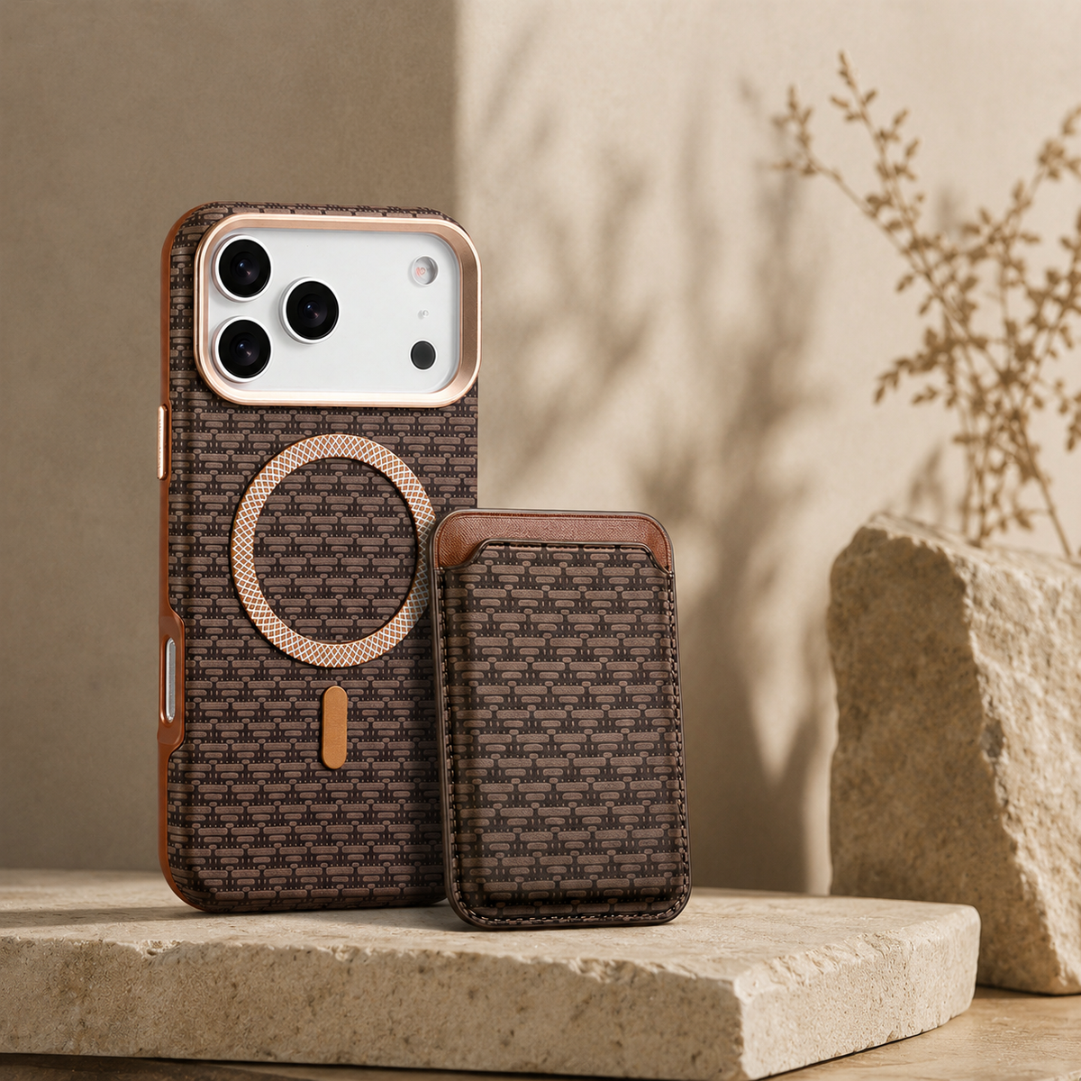 Premium iPhone Case MagSafe Detachable Magnetic Wallet Card Holder Woven PU Leather Protective Cover Vintage Slim Shockproof Non Slip Card Storage Case