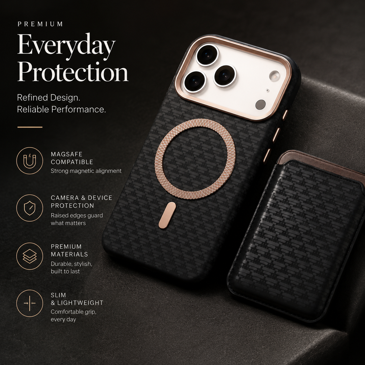 Premium iPhone Case MagSafe Detachable Magnetic Wallet Card Holder Woven PU Leather Protective Cover Vintage Slim Shockproof Non Slip Card Storage Case