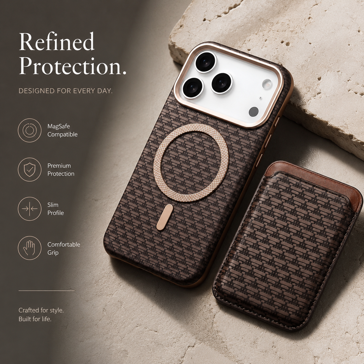 Premium iPhone Case MagSafe Detachable Magnetic Wallet Card Holder Woven PU Leather Protective Cover Vintage Slim Shockproof Non Slip Card Storage Case