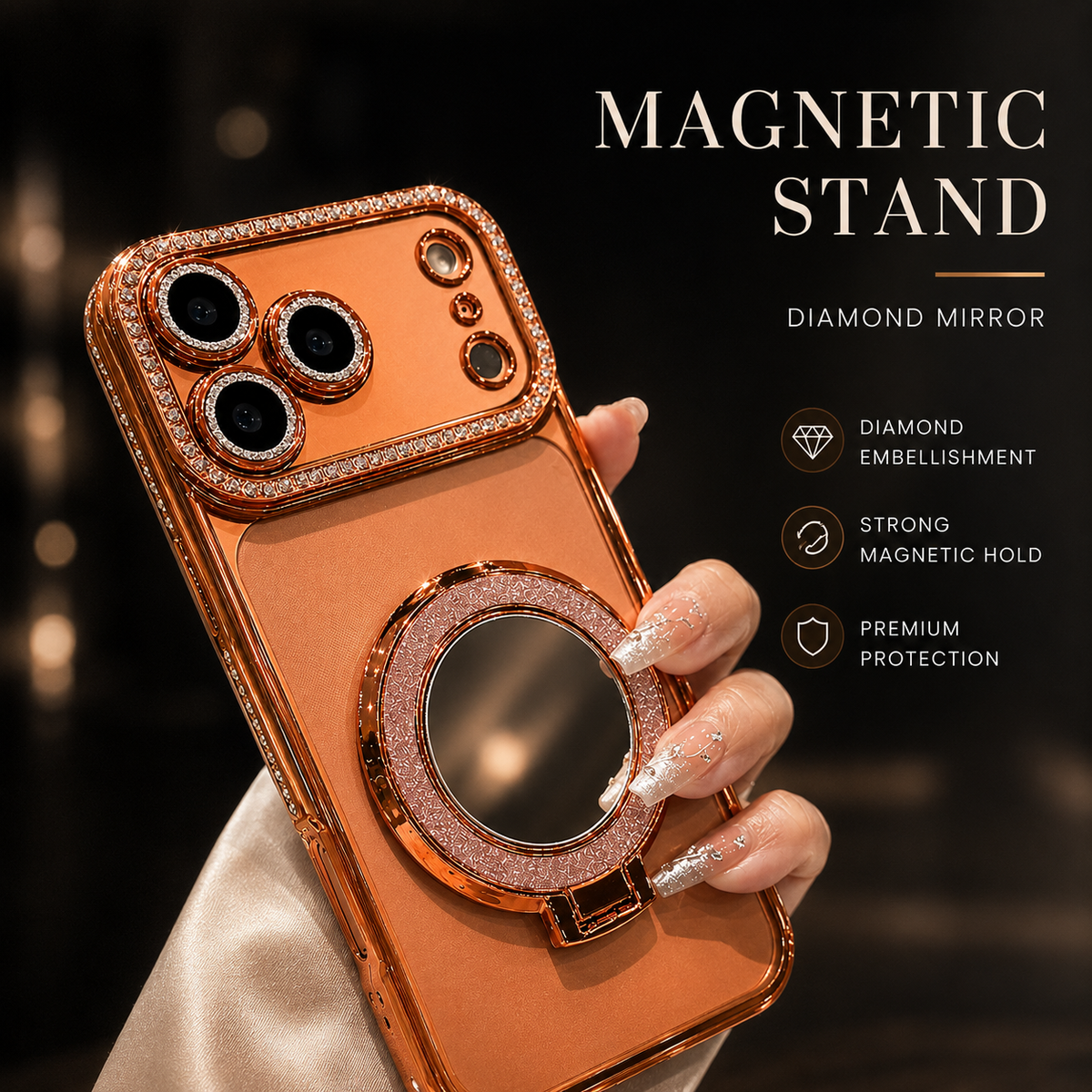 Premium iPhone Case MagSafe Diamond Mirror Glitter Cover Transparent Shockproof Anti Scratch Non Slip Slim Protective Sparkle Design Full Coverage Fit