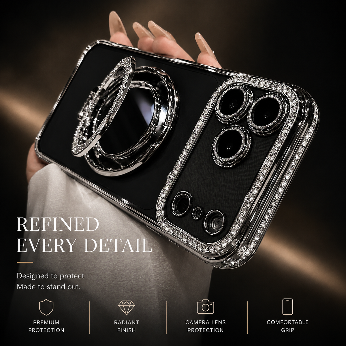 Premium iPhone Case MagSafe Diamond Mirror Glitter Cover Transparent Shockproof Anti Scratch Non Slip Slim Protective Sparkle Design Full Coverage Fit