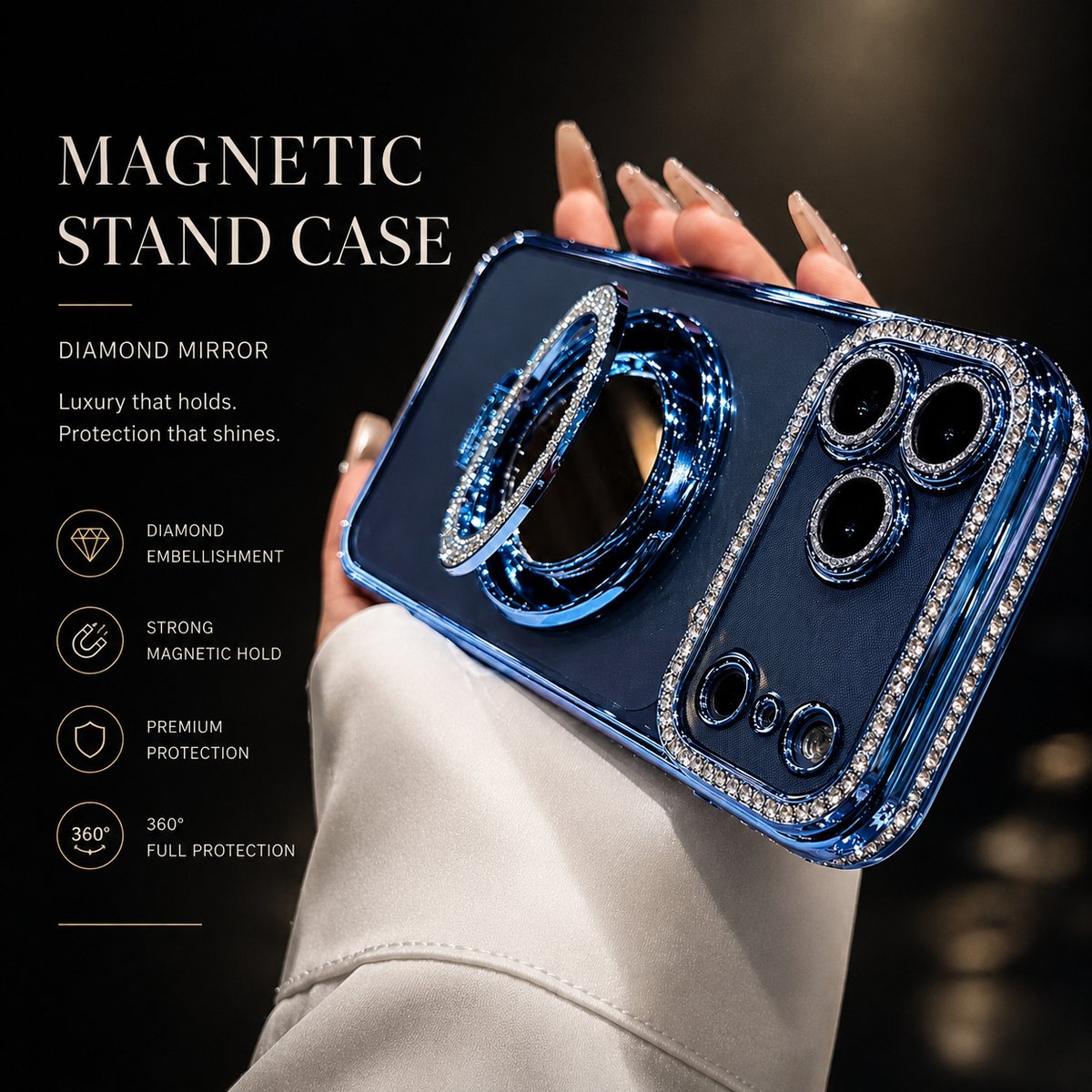 Premium iPhone Case MagSafe Diamond Mirror Glitter Cover Transparent Shockproof Anti Scratch Non Slip Slim Protective Sparkle Design Full Coverage Fit