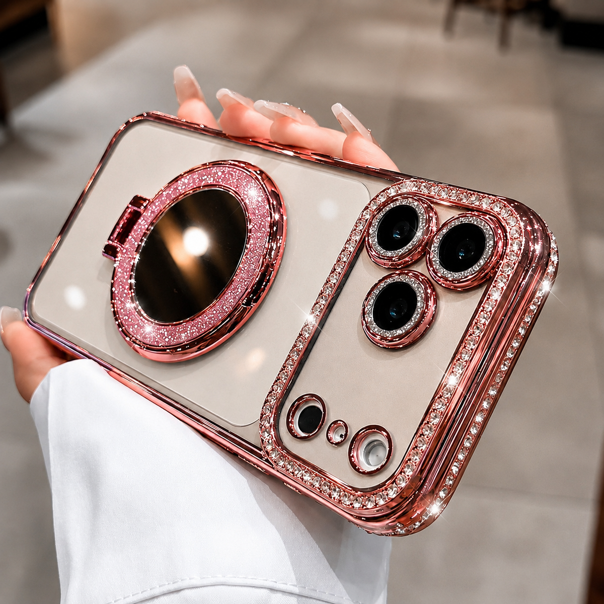Premium iPhone Case MagSafe Diamond Mirror Glitter Cover Transparent Shockproof Anti Scratch Non Slip Slim Protective Sparkle Design Full Coverage Fit
