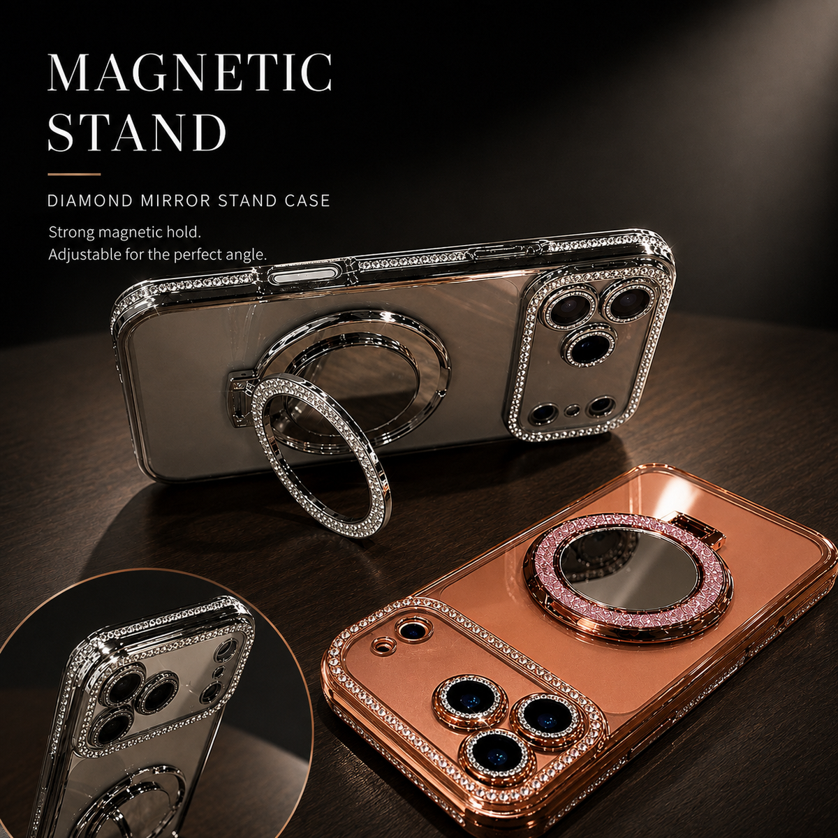 Premium iPhone Case MagSafe Diamond Mirror Glitter Cover Transparent Shockproof Anti Scratch Non Slip Slim Protective Sparkle Design Full Coverage Fit