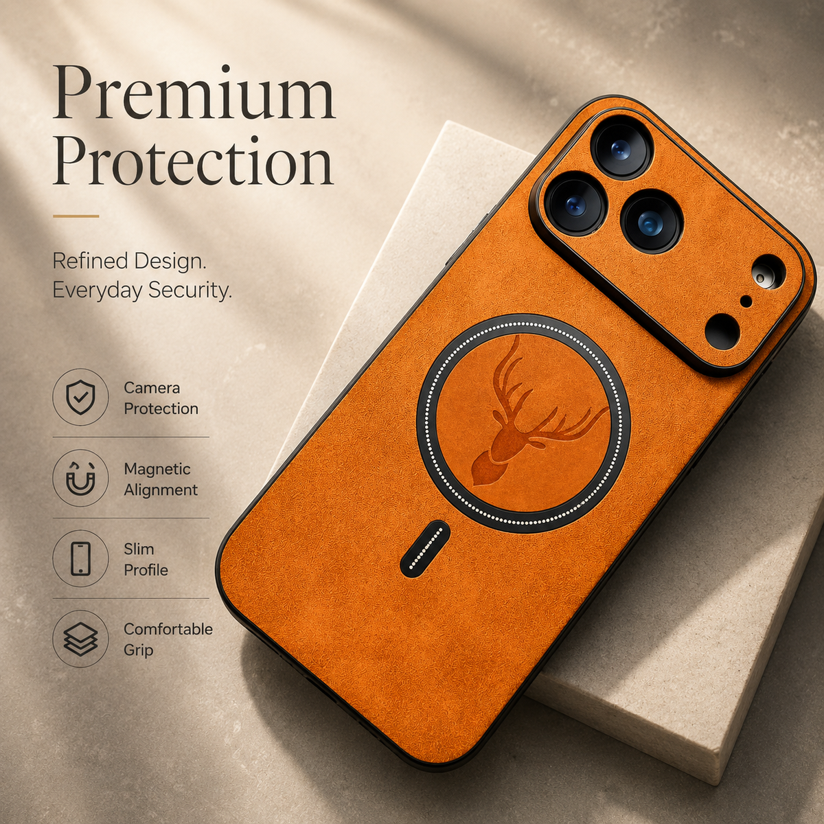 Premium iPhone Case MagSafe Faux Leather Magnetic Full Coverage Protective Cover Anti Scratch Anti Fingerprint Slim Non Slip Wireless Charging Case