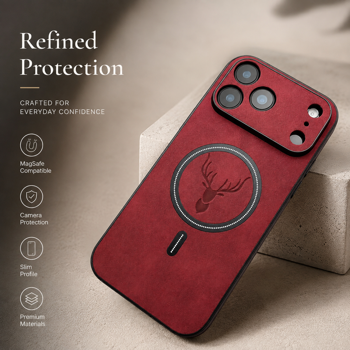 Premium iPhone Case MagSafe Faux Leather Magnetic Full Coverage Protective Cover Anti Scratch Anti Fingerprint Slim Non Slip Wireless Charging Case